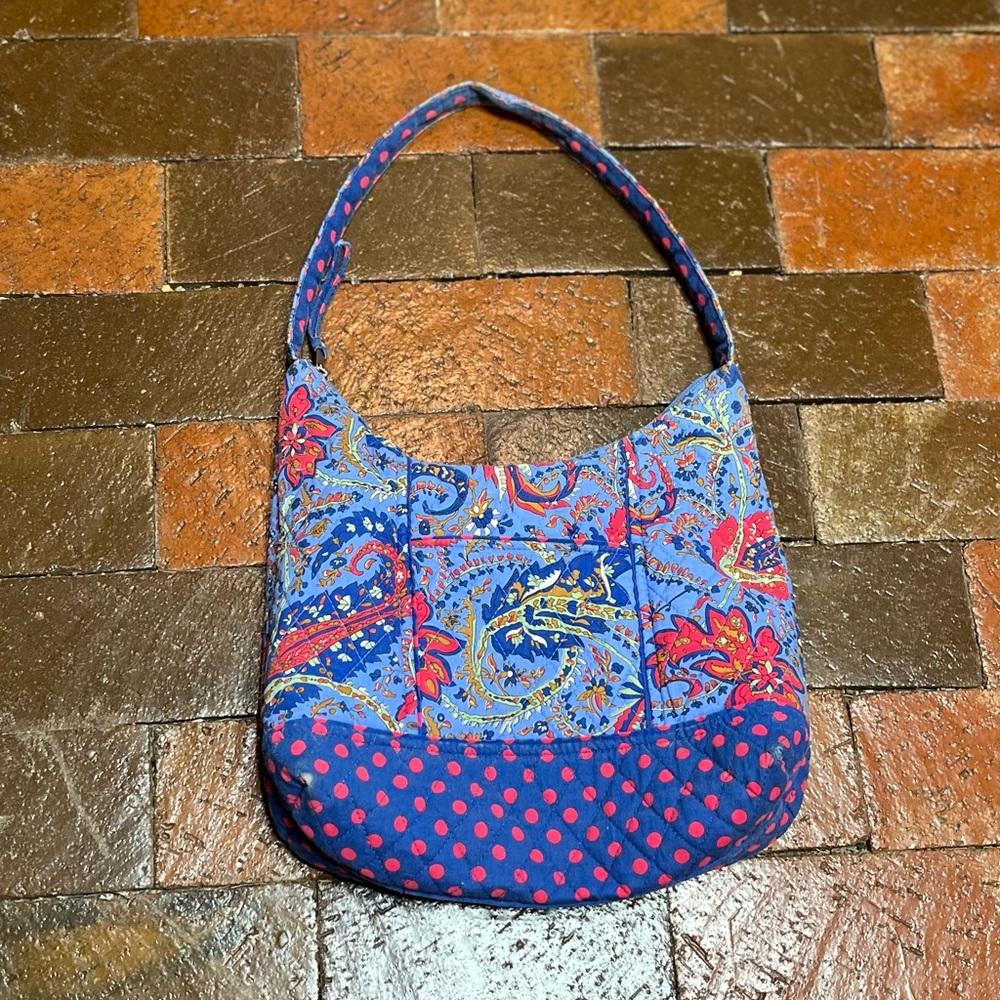 Boho Lily Water Paisley and polka dot in shades of blue and red shoulder bag